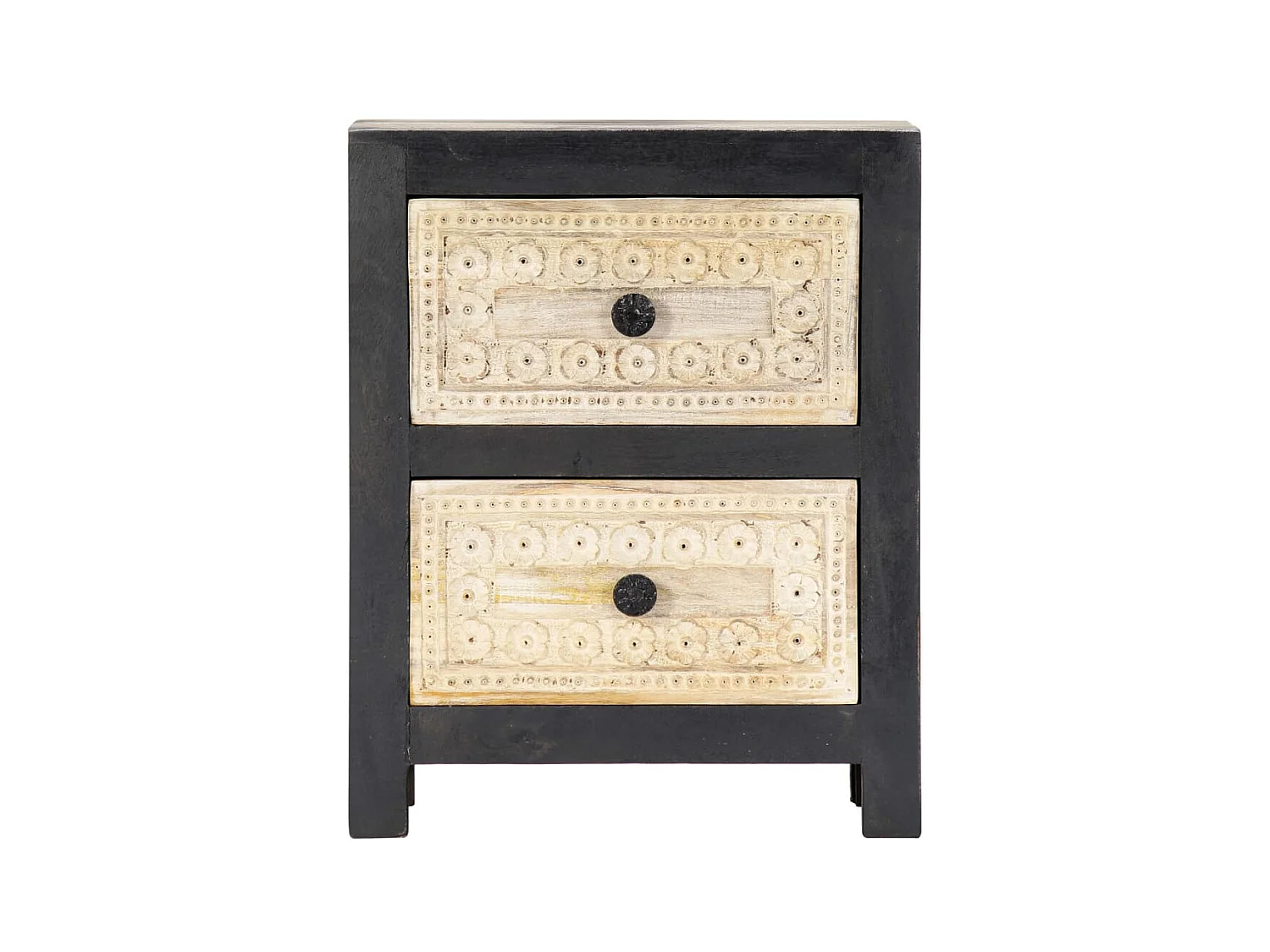 Table de chevet sculptée à la main Gris 40x30x50 cm Manguier KEFWE90146