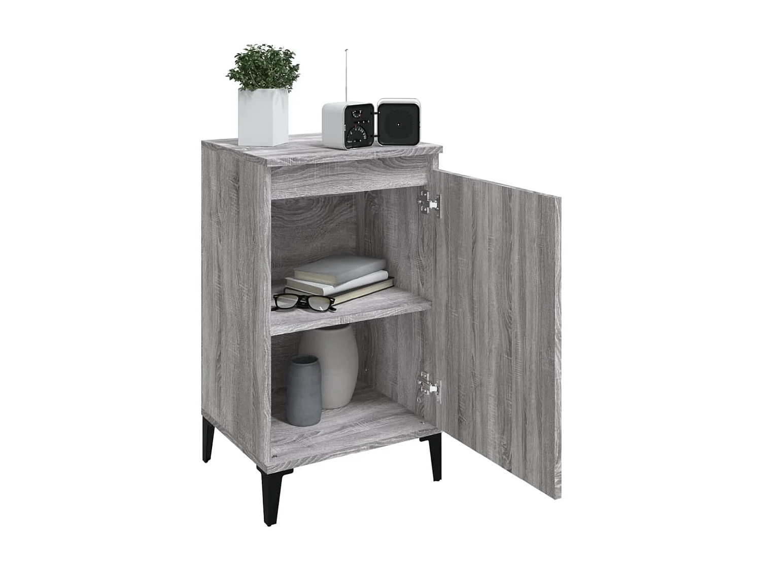 Nachtkastje 40x35x70 cm bewerkt hout grijs sonoma eikenkleurig NL70085