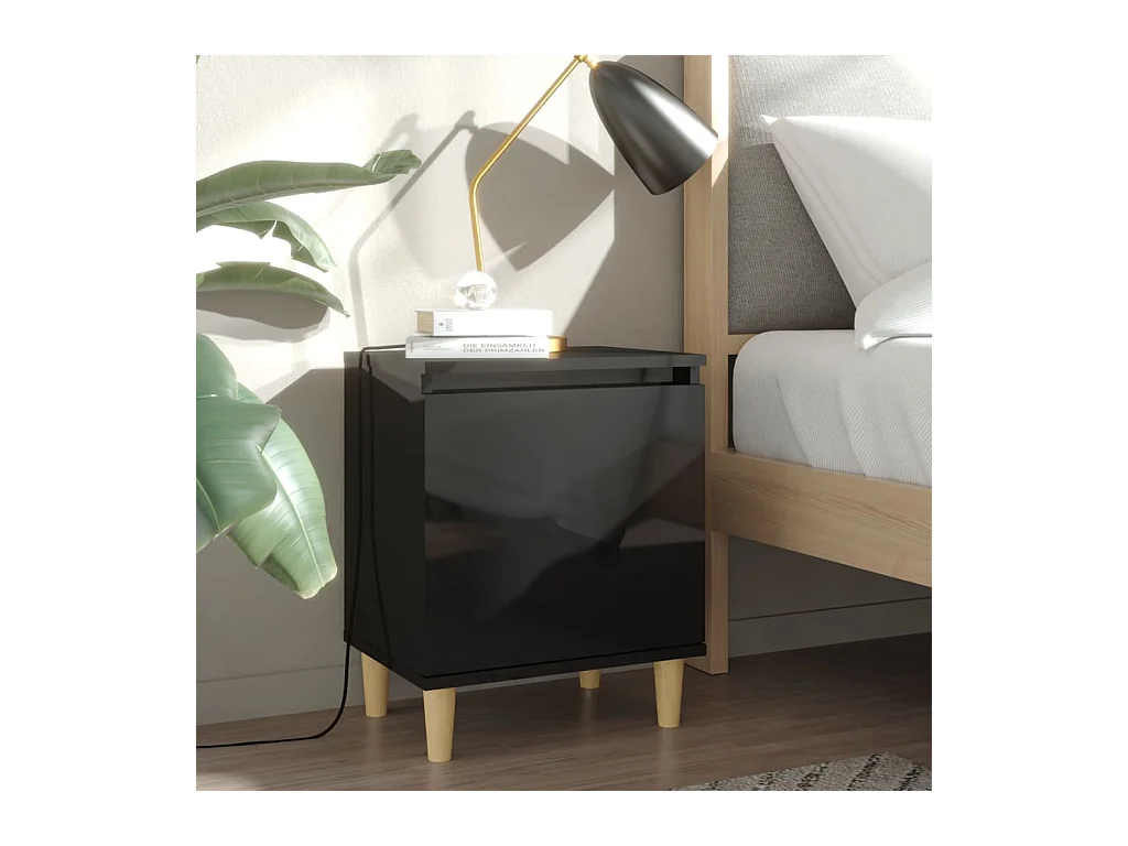 Nachtkastje met houten poten 40x30x50 cm hoogglans zwart NL53112