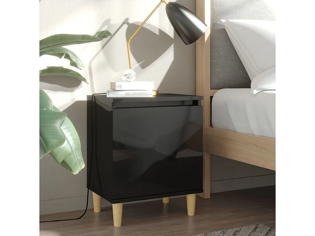 Nachtkastje met houten poten 40x30x50 cm hoogglans zwart NL53112