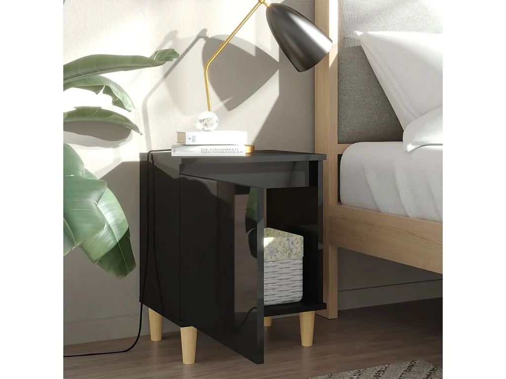 Nachtkastje met houten poten 40x30x50 cm hoogglans zwart NL53112
