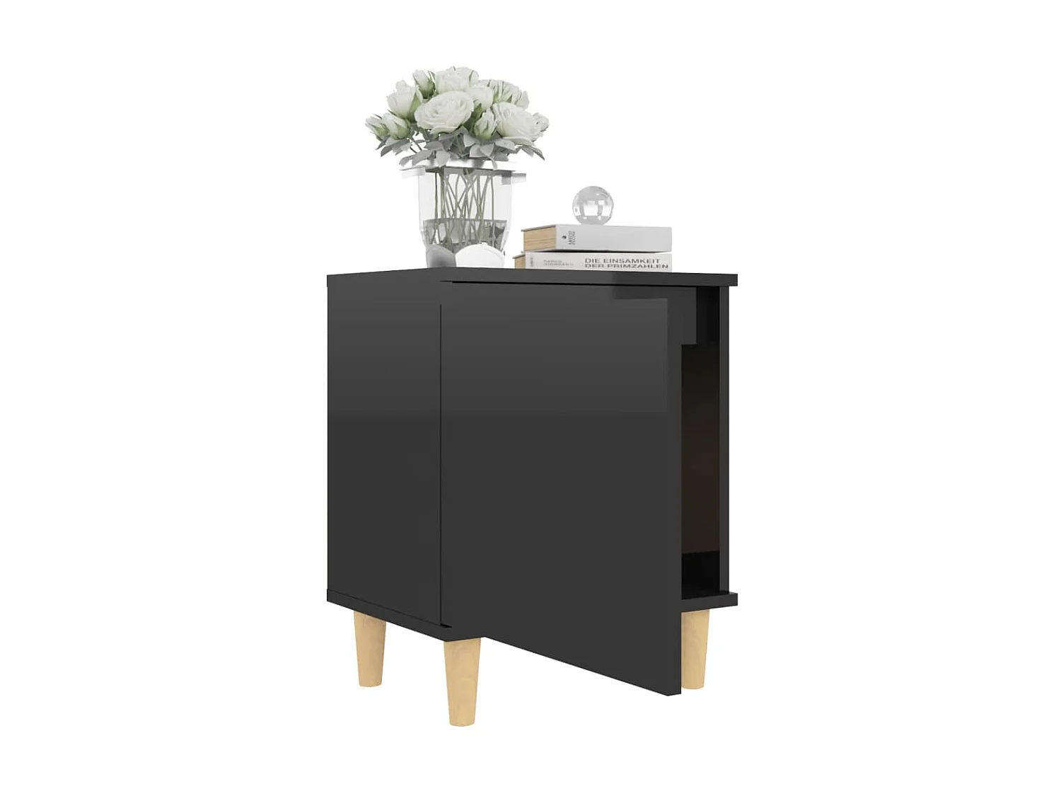Nachtkastje met houten poten 40x30x50 cm hoogglans zwart NL53112