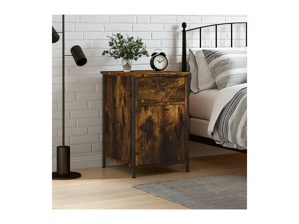 Table de chevet chêne fumé 40x42x60 cm bois d'ingénierie QPD71175