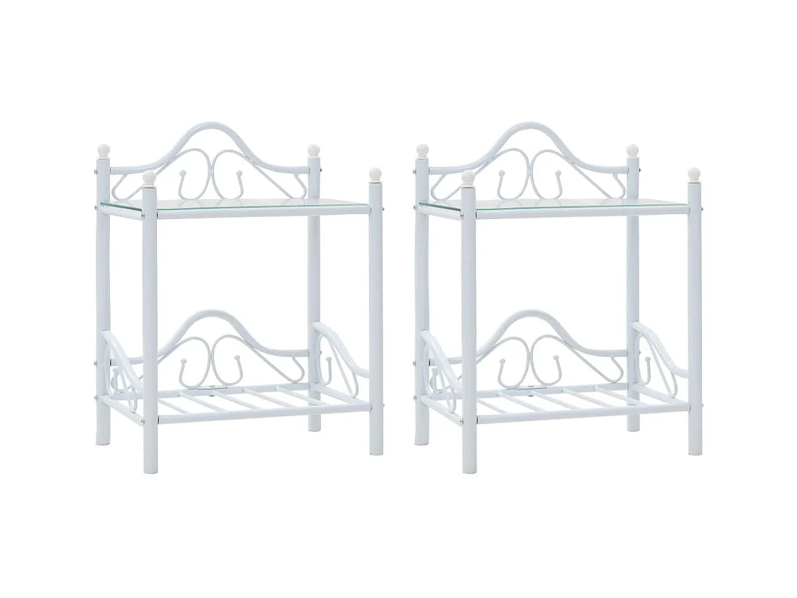 Lot de 2 Tables de chevet Acier et verre trempé 45x30,5x60 cm Blanc KEFWE83660