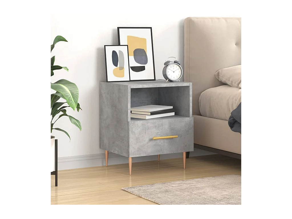 Table de chevet gris béton 40x35x47,5 cm bois d'ingénierie QPD66202