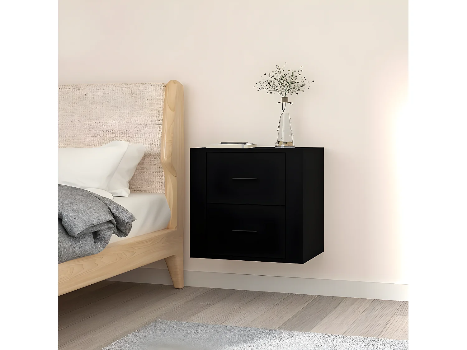 Mesita de noche de pared negro 50x36x47 cm ES82189