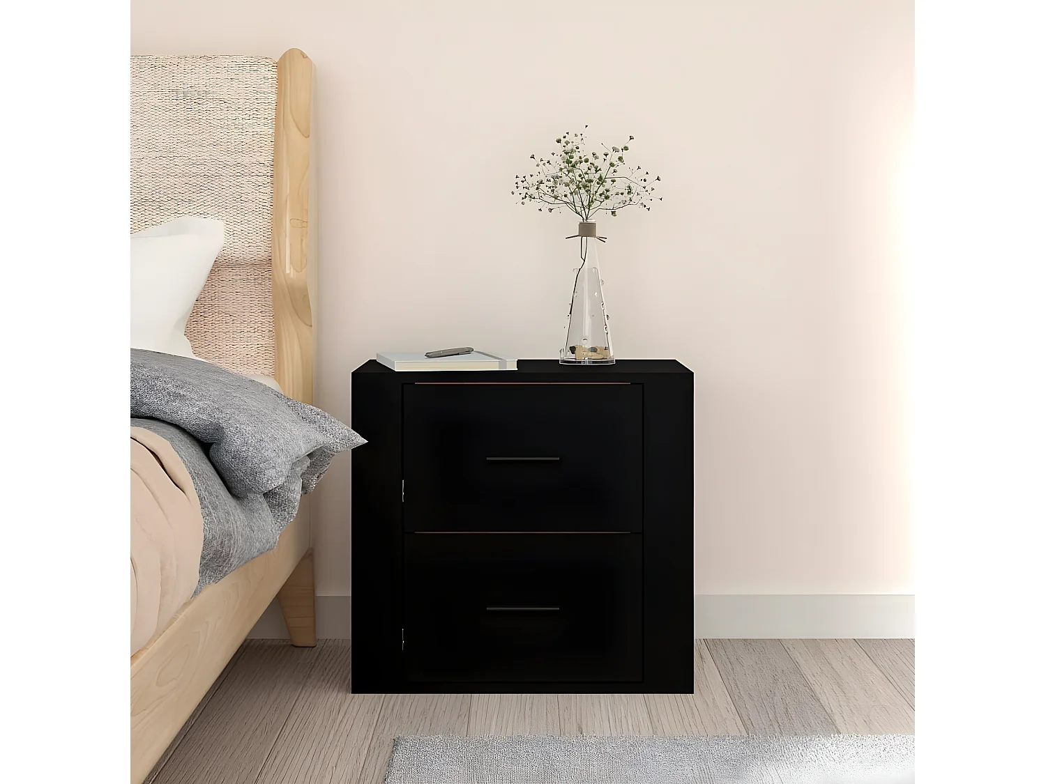 Mesita de noche de pared negro 50x36x47 cm ES82189