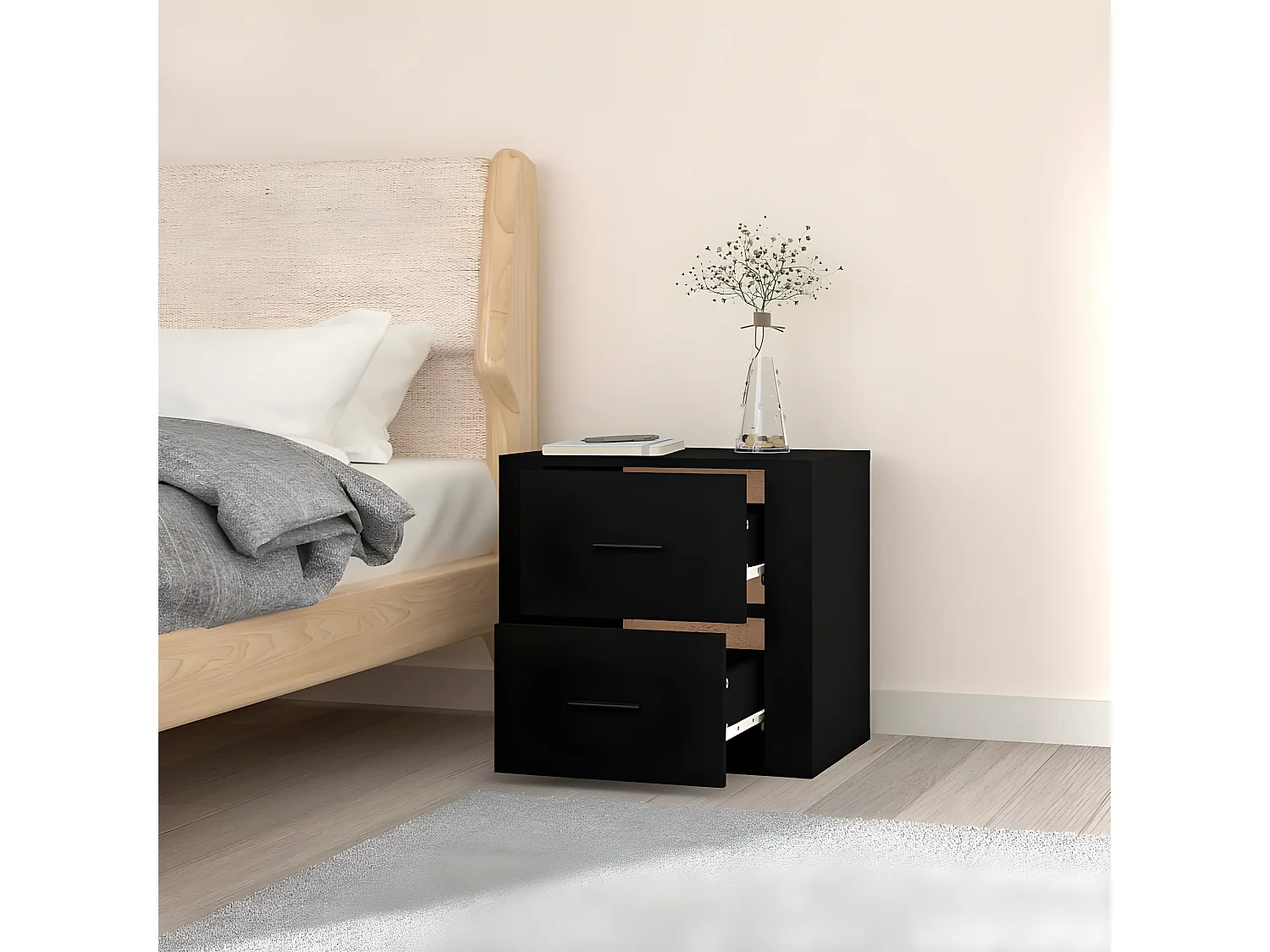 Table de chevet murale Noir 50x36x47 cm KEFWE51000