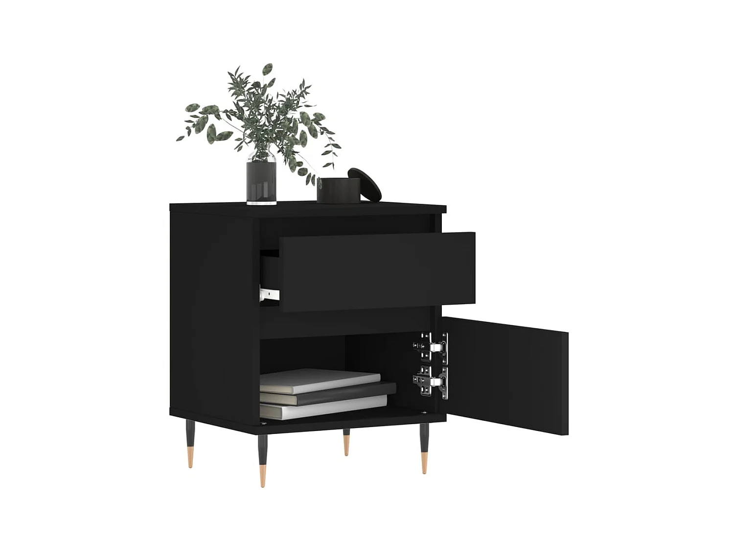 Mesita de noche madera contrachapada negro 40x35x50 cm ES39687