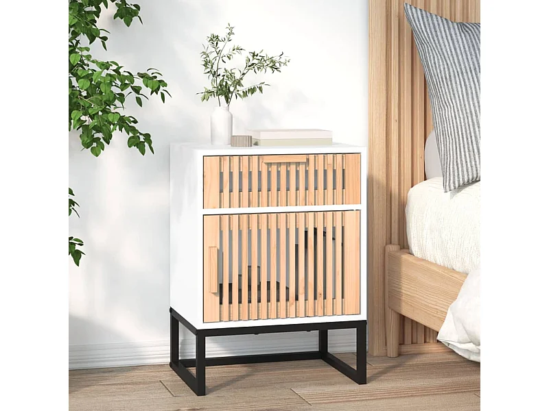 Table de chevet blanc 40x30x55,5 cm bois d'ingénierie et fer QPD49205