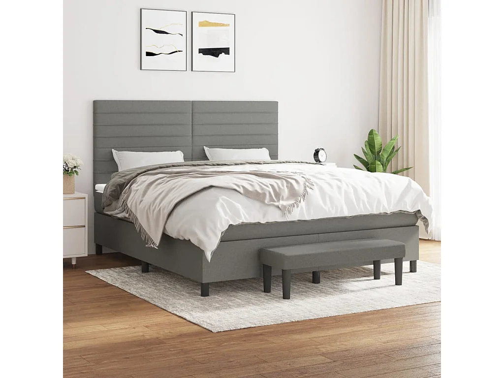 Ensemble complet boxspring - 180x200 cm + sommier tapissier + matelas Gris foncé Tissu SRGW10122