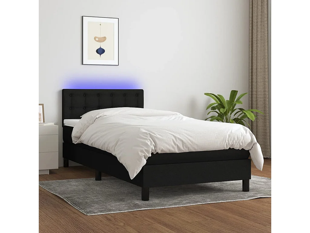 Ensemble complet boxspring - 80x200 cm + sommier à lattes de lit + matelas + LED Noir Tissu SRGW33601