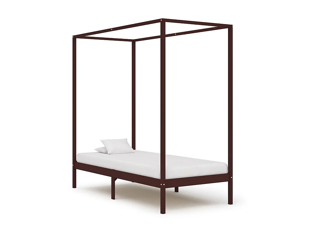 Lit à baldaquin-100 x 200 cm Marron foncé Pin massif 100 x 200 cm, JKF188275