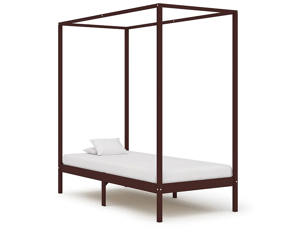 Cama com dossel com toldo 100x200cm pinho maciço castanho-escuro PT964917