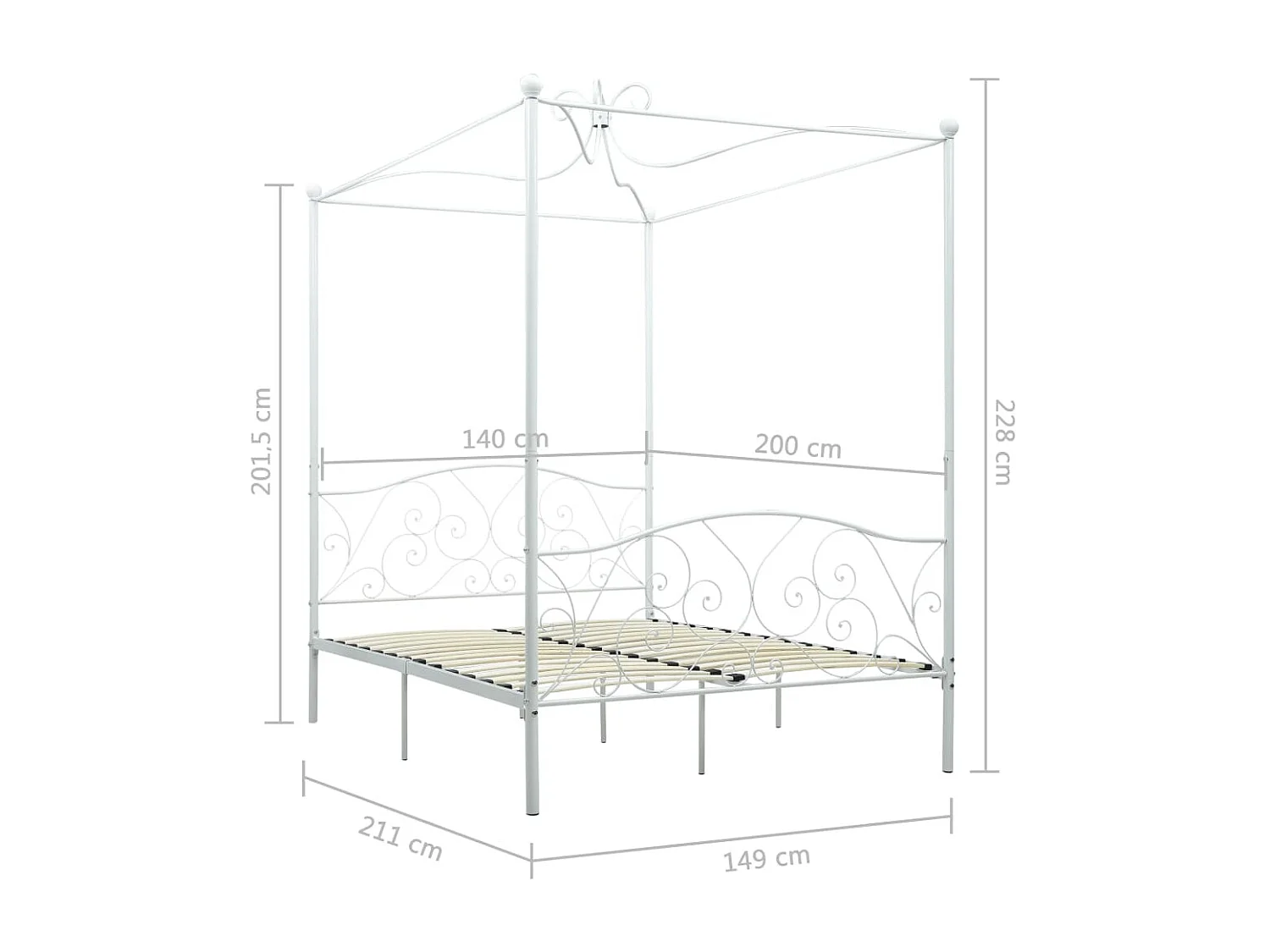 Cama con dosel - 140x200 cm metal blanco ES97838
