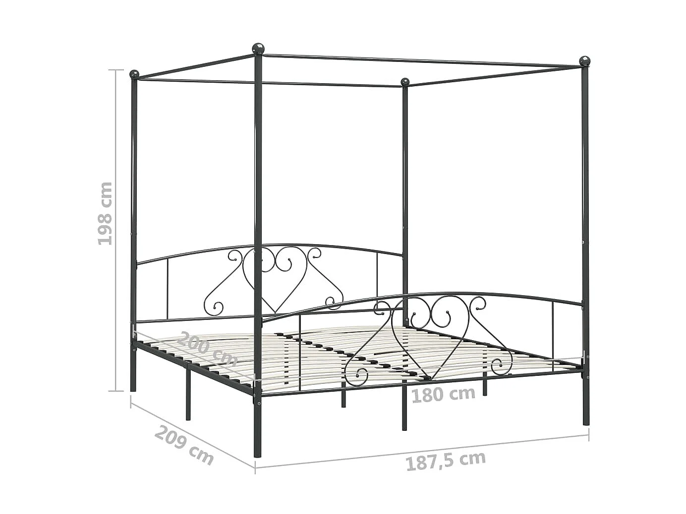 Cama com dossel 180x200 cm metal cinzento PT470346