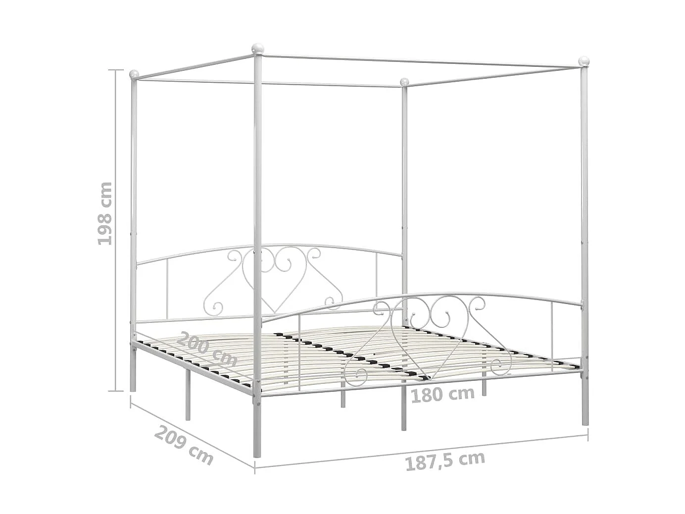 Lit à baldaquin-180 x 200 cm Blanc Métal 180 x 200 cm JKF505017