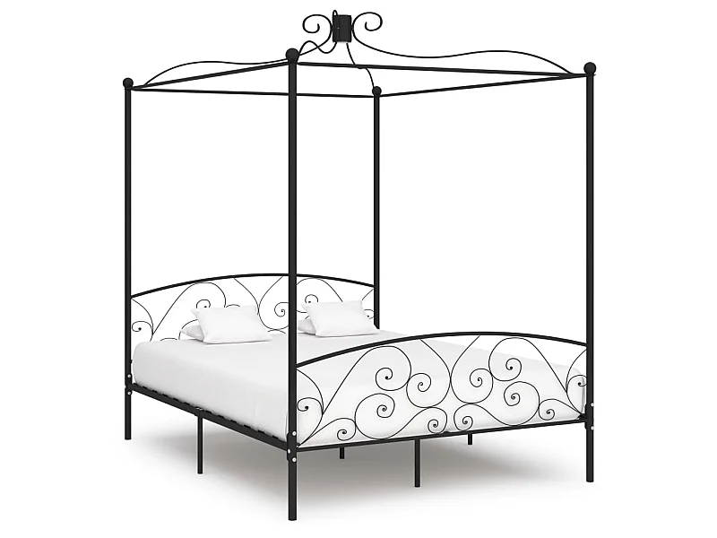 Lit à baldaquin-160 x 200 cm Noir Métal 160 x 200 cm JKF435963