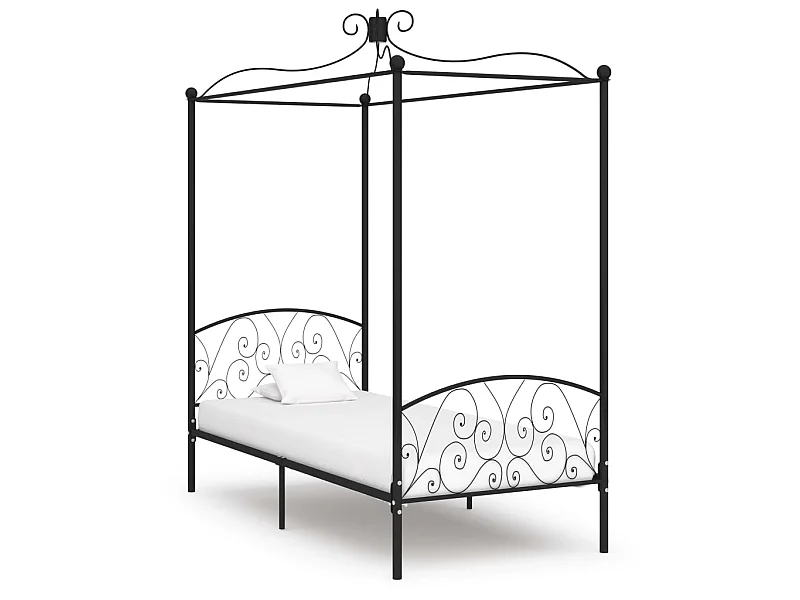 Cama com dossel 100x200 cm metal preto PT238890