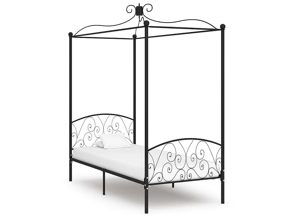 Lit à baldaquin-100 x 200 cm Noir Métal JKF170565