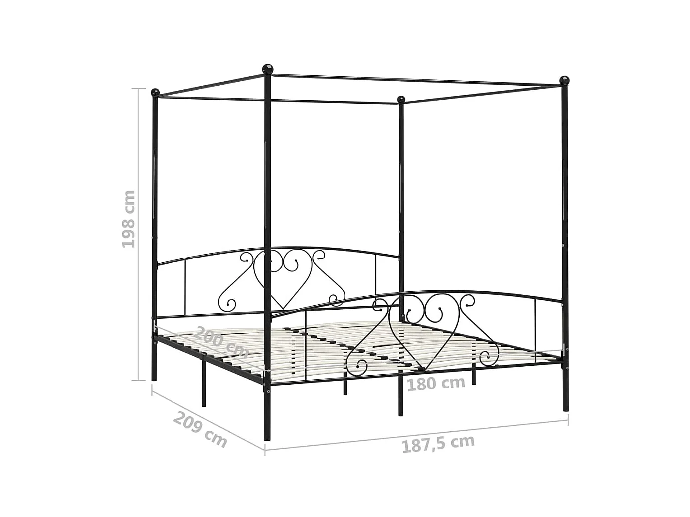 Cama dossel 180x200 cm metal preto PT512711