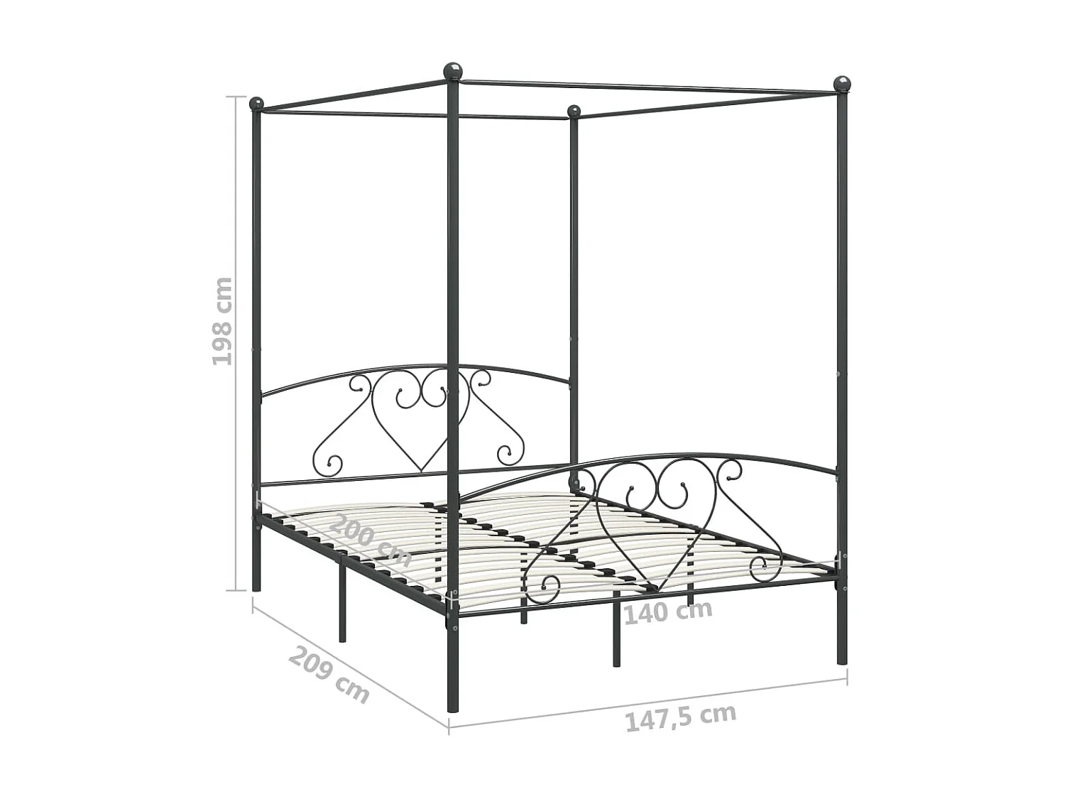 Lit à baldaquin-140 x 200 cm Gris Métal JKF833936