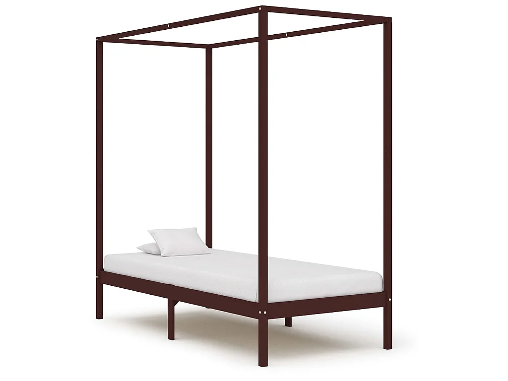 Lit à baldaquin-90 x 200 cm Marron foncé Pin massif JKF972145