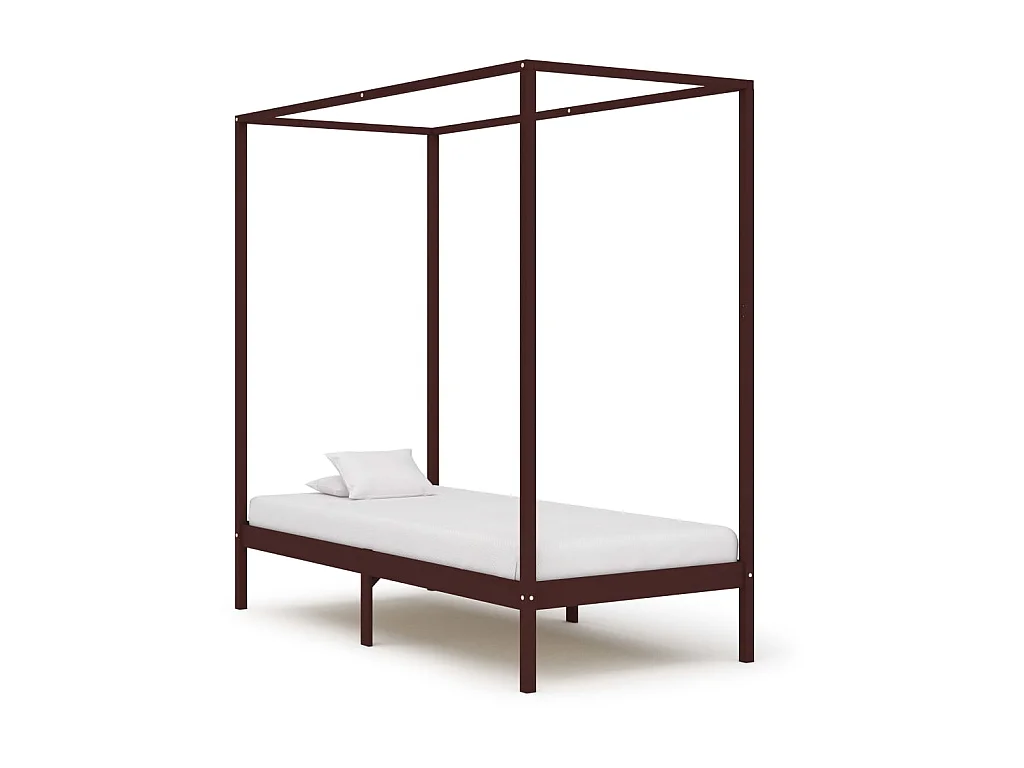 Lit à baldaquin-90 x 200 cm Marron foncé Pin massif JKF972145