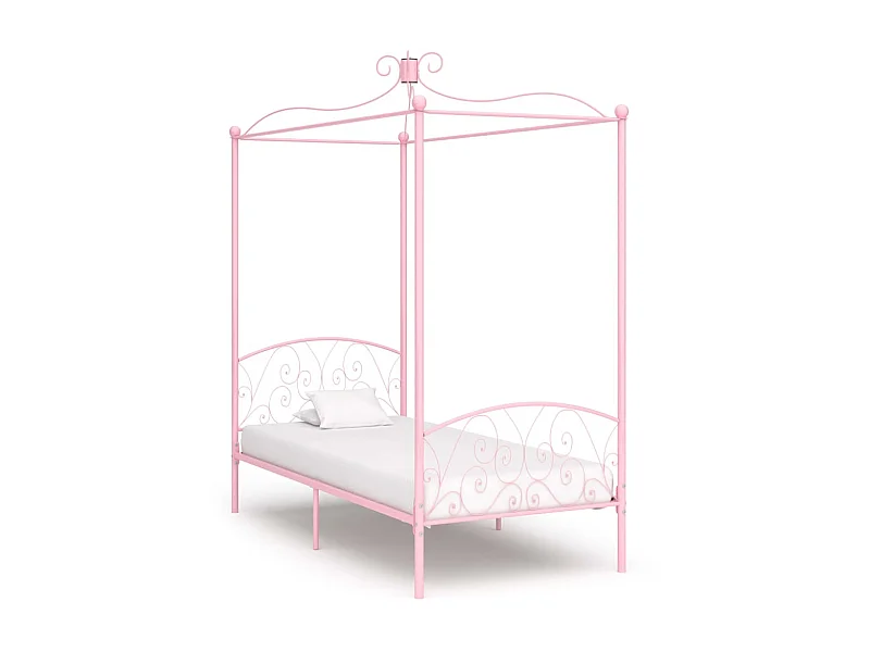Cama com dossel 90x200 cm metal cor-de-rosa PT557205