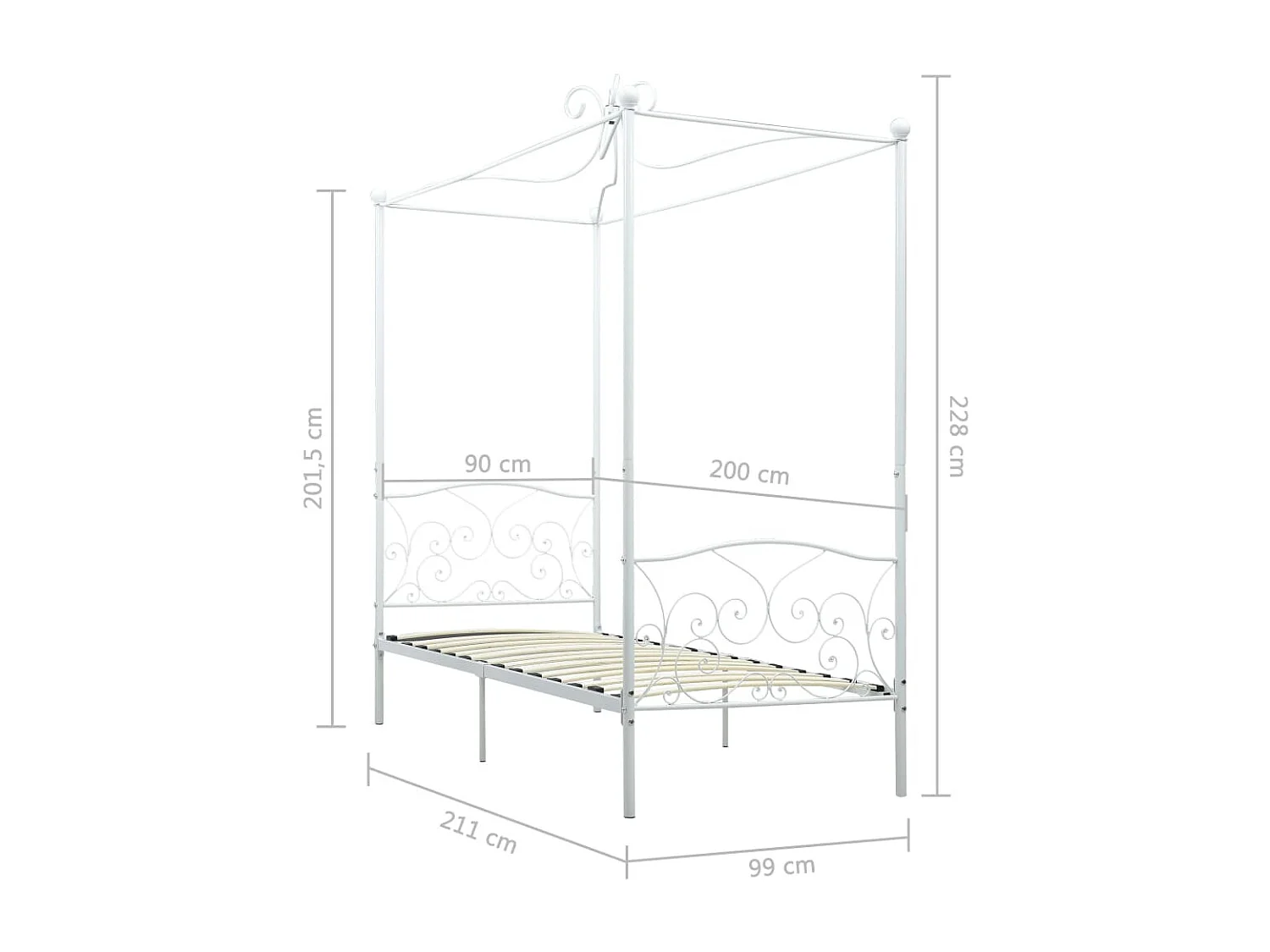 Cama con dosel - 90x200 cm metal blanco ES74873