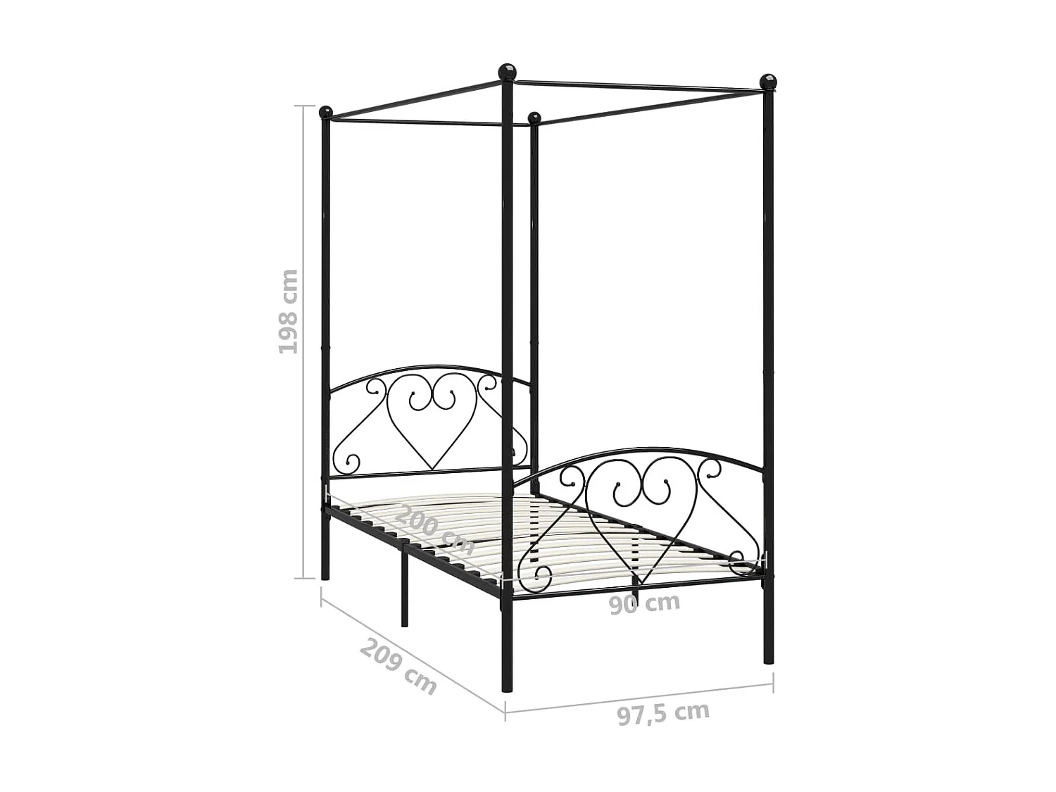 Lit à baldaquin-90 x 200 cm Noir Métal JKF102054
