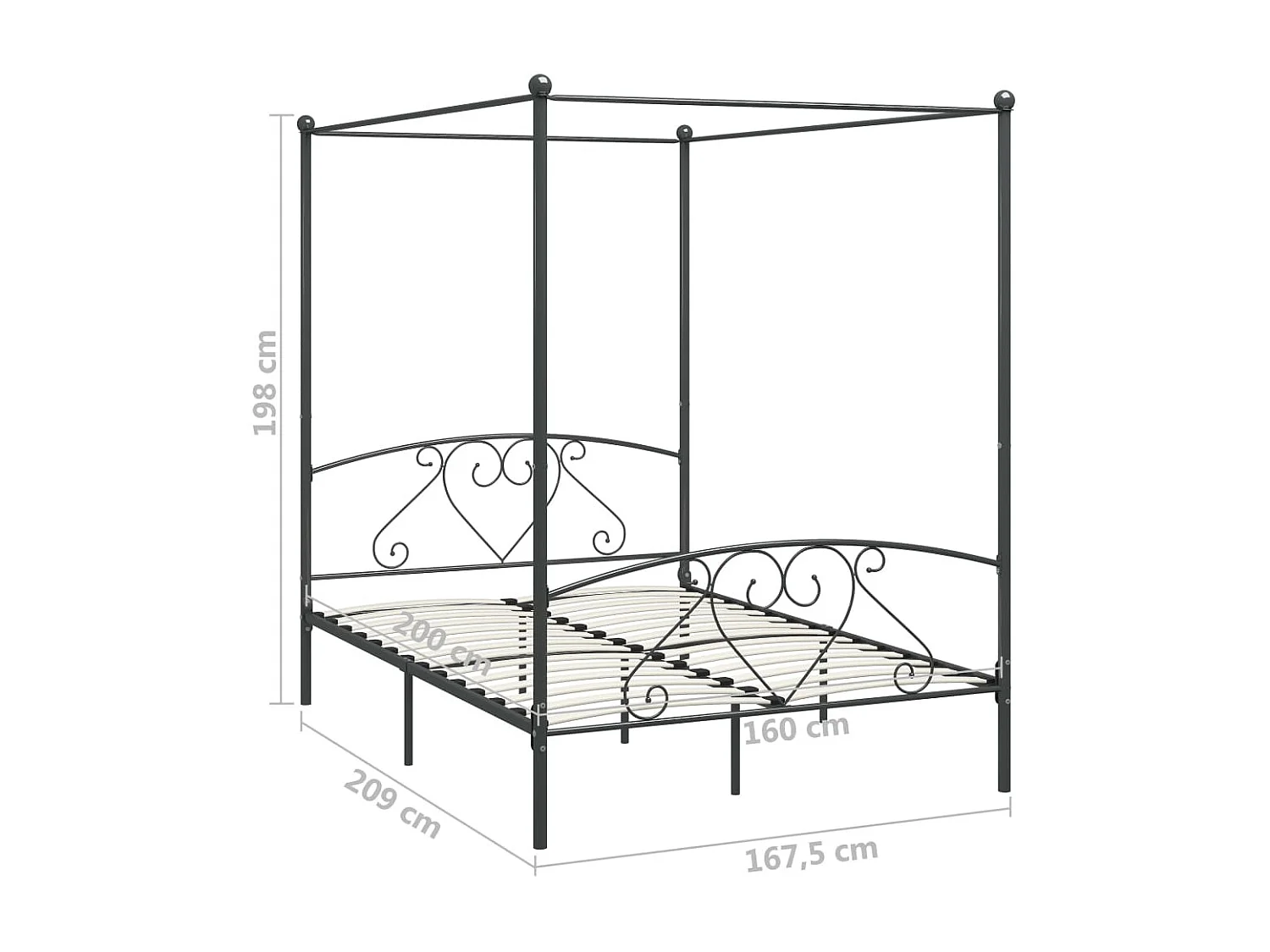 Lit à baldaquin-160 x 200 cm Gris Métal 160 x 200 cm JKF487384