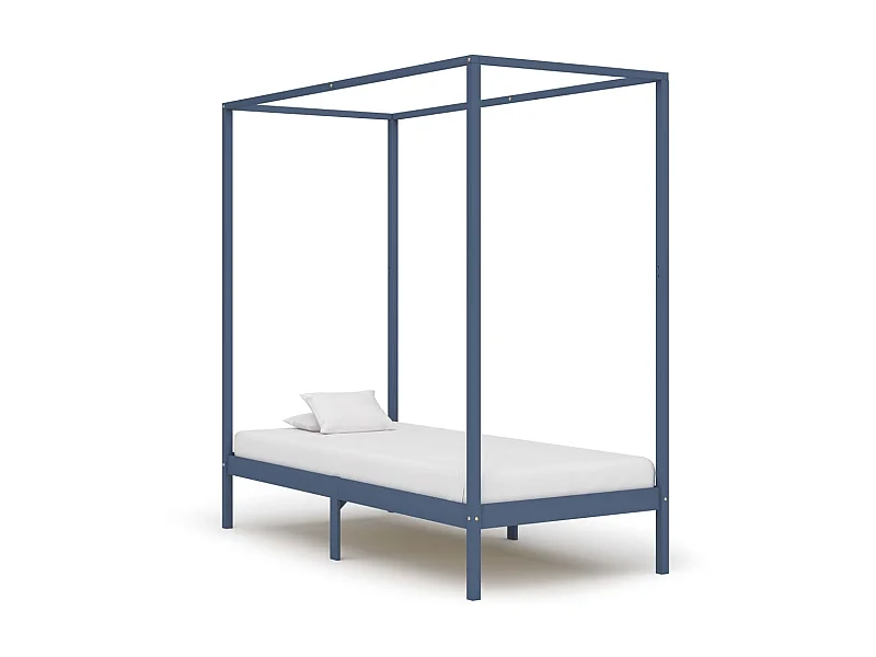 Lit à baldaquin-100 x 200 cm Gris Bois de pin massif JKF695939