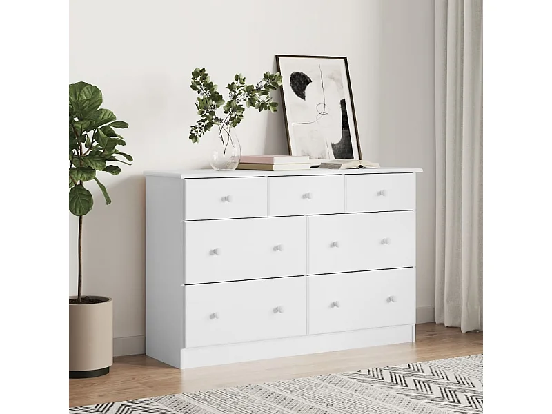 Cómoda ALTA 112x35x73 cm madeira de pinho maciça branco PT444902