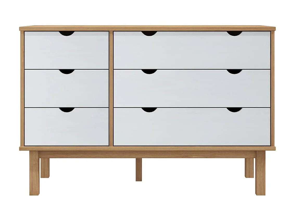 Commode basse OTTA Marron et blanc 111x42x73,5 cm Bois de pin massif SBC4032