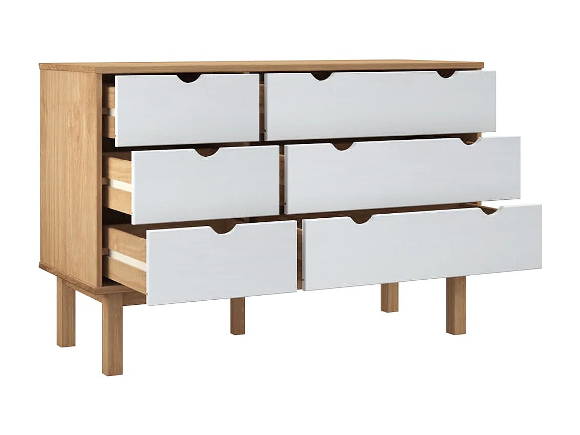 Commode basse OTTA Marron et blanc 111x42x73,5 cm Bois de pin massif SBC4032