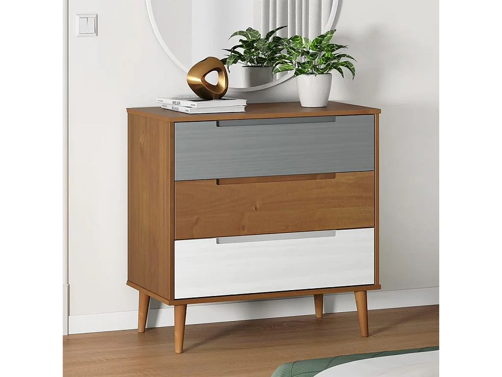 Commode basse MOLDE Marron 80x40x80 cm Bois de pin solide SBC4928