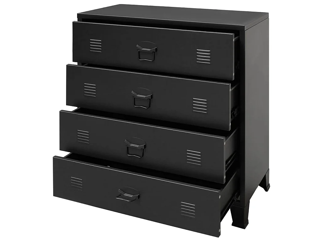 Commode basse à tiroirs Métal Style Industriel 78 x 40 x 93 cm Noir SBC7883