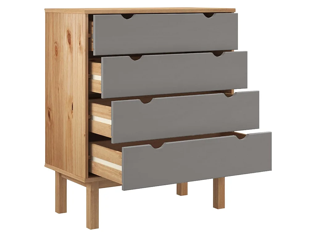 Commode basse OTTA Marron et gris 76,5x39,5x90 cm Bois de pin massif SBC2899