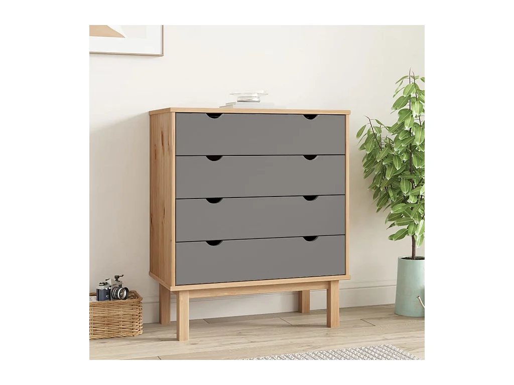 Commode basse OTTA Marron et gris 76,5x39,5x90 cm Bois de pin massif SBC2899