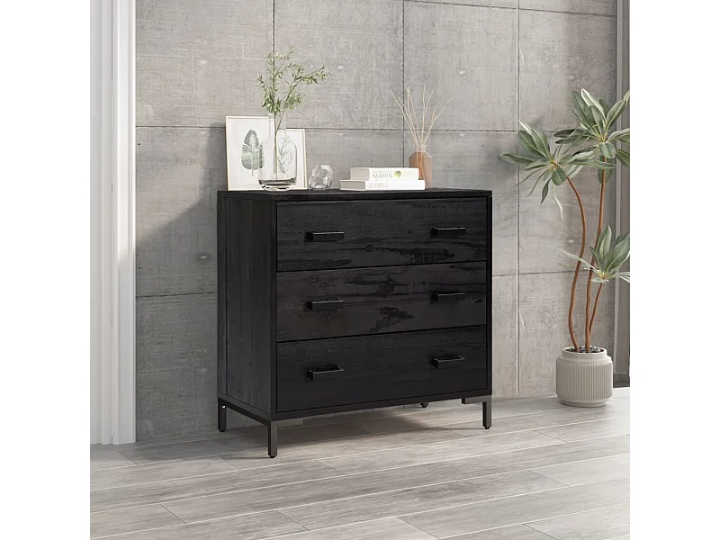 Cómoda 75x35x70 cm pinho maciço preto PT324795