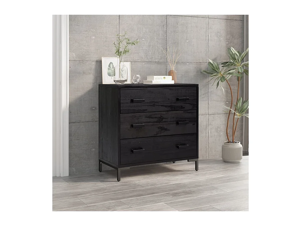Commode basse Noir 75x35x70 cm Bois de pin massif SBC6252