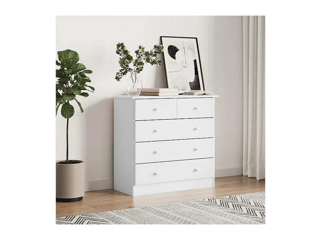Commode basse ALTA blanc 77x35x73 cm bois massif de pin SBC1051