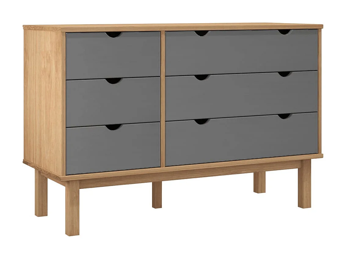 Cómoda OTTA madera maciza pino marrón y gris 111x43x73,5 cm ES61070