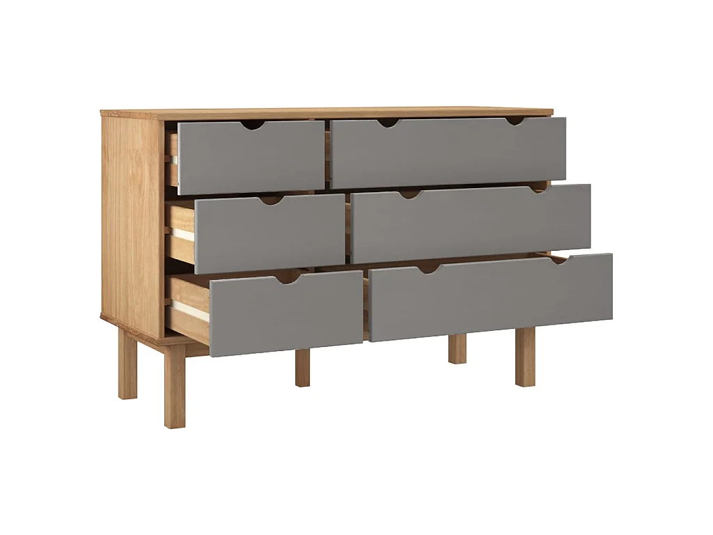 Cómoda OTTA madera maciza pino marrón y gris 111x43x73,5 cm ES61070