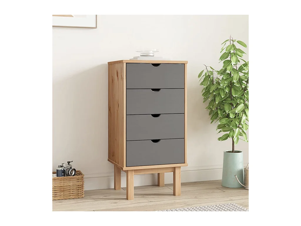 Commode basse OTTA Marron et gris 46x39,5x90 cm Bois de pin massif SBC3716