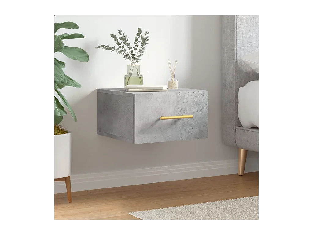 Table de chevet murale gris béton 35x35x20 cm QPD15961