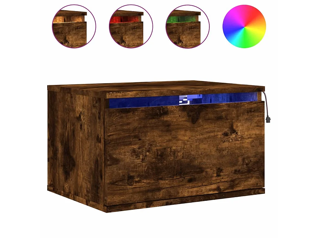 Mesita de noche de pared con luces LED roble ahumado ES77937