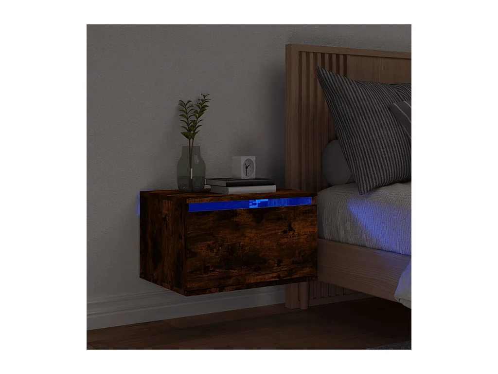 Table de chevet murale avec lumières LED chêne fumé KEFWE40930