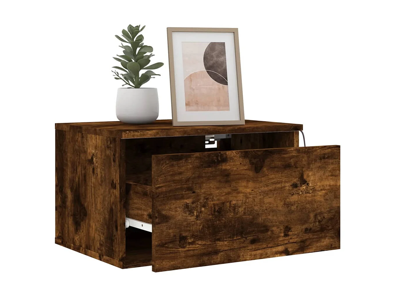 Nachtkastje met LED's wandgemonteerd gerookt eikenkleurig NL69047